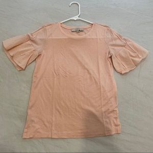 Loft Pink Ruffle Sleeve T shirt